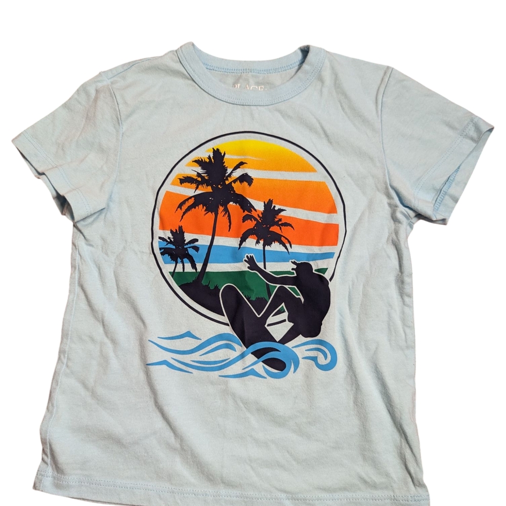Graphic Tee with Tropical Sunset Design